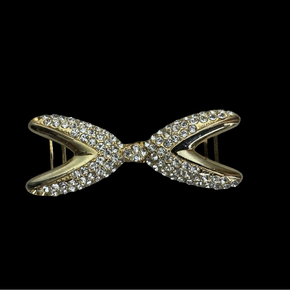 Vintage Rhinestone Bow Belt Buckle | Gold Tone 70s Glam Accessory